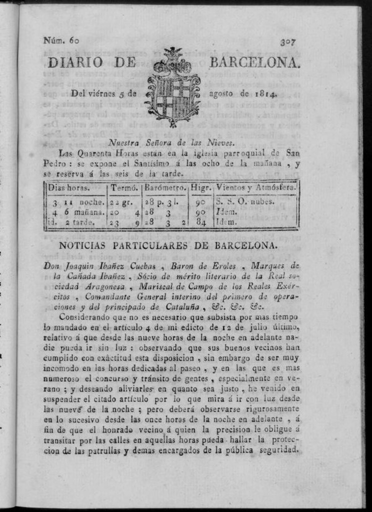 Miniatura de Diario de Barcelona del viernes 5 de agosto de 1814