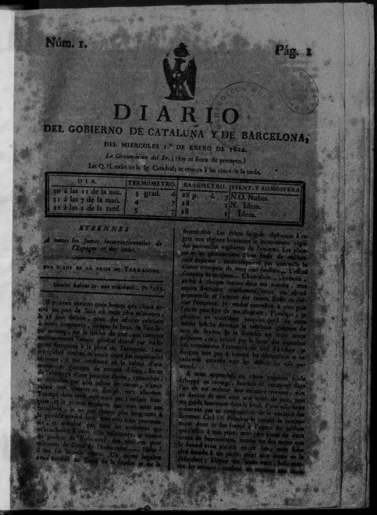 Miniatura de Diario de Barcelona del miércoles 1 de enero de 1812