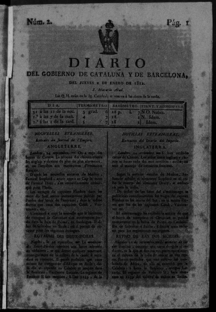 Miniatura de Diario de Barcelona del jueves 2 de enero de 1812