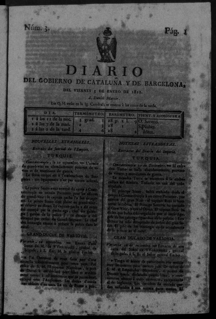 Miniatura de Diario de Barcelona del viernes 3 de enero de 1812