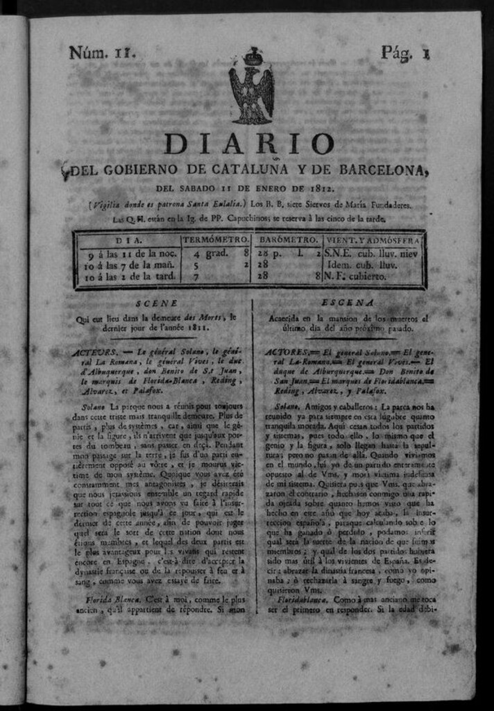 Miniatura de Diario de Barcelona del sábado 11 de enero de 1812