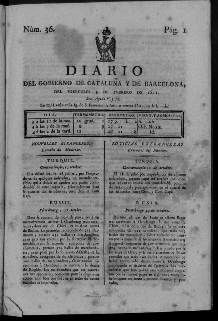 Miniatura de Diario de Barcelona del miércoles 5 de febrero de 1812