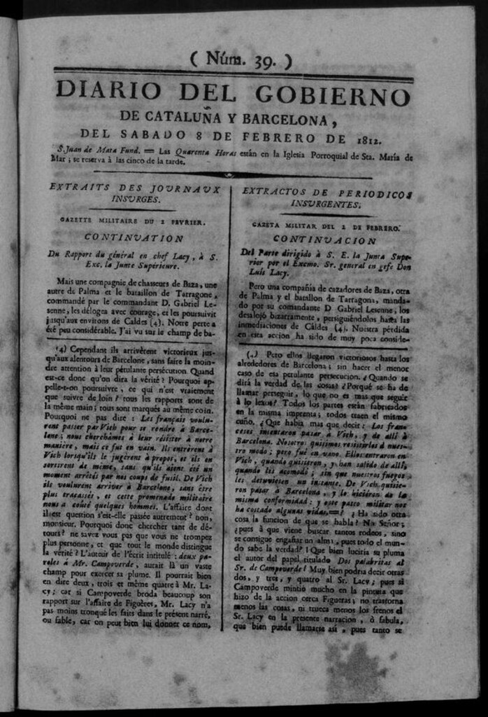 Miniatura de Diario de Barcelona del sábado 8 de febrero de 1812