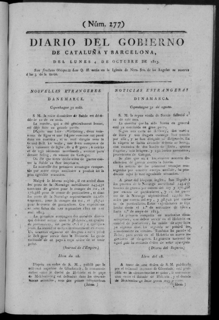 Miniatura de Diario de Barcelona del lunes 4 de octubre de 1813