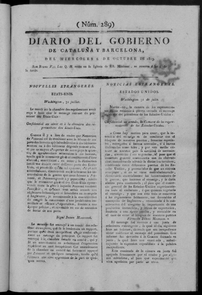 Miniatura de Diario de Barcelona del miércoles 6 de octubre de 1813