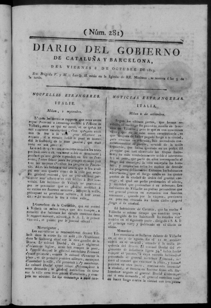 Miniatura de Diario de Barcelona del viernes 8 de octubre de 1813