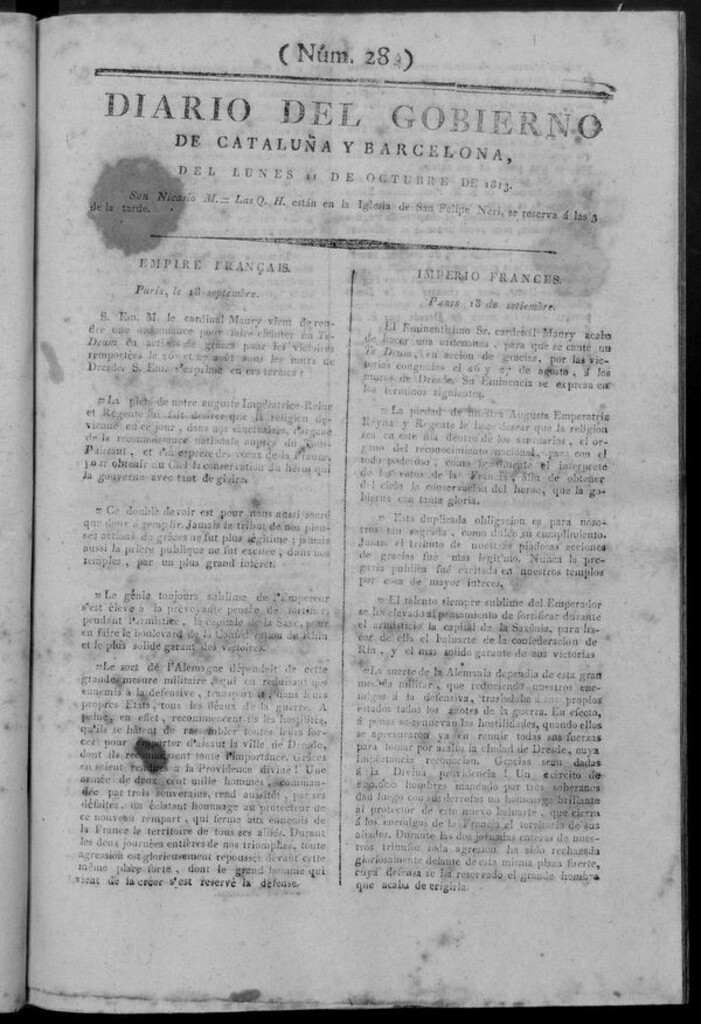 Miniatura de Diario de Barcelona del lunes 11 de octubre de 1813