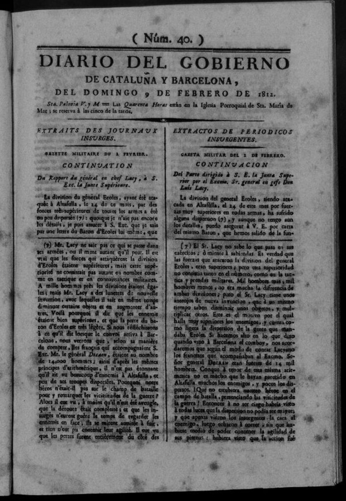 Miniatura de Diario de Barcelona del domingo 9 de febrero de 1812