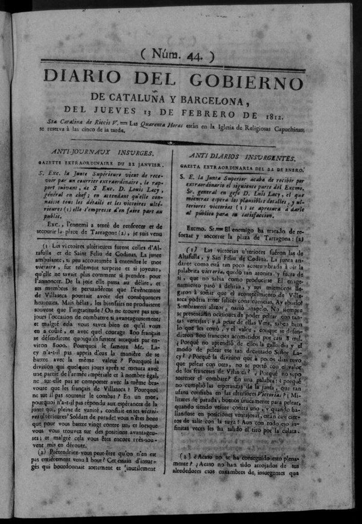Miniatura de Diario de Barcelona del jueves 13 de febrero de 1812