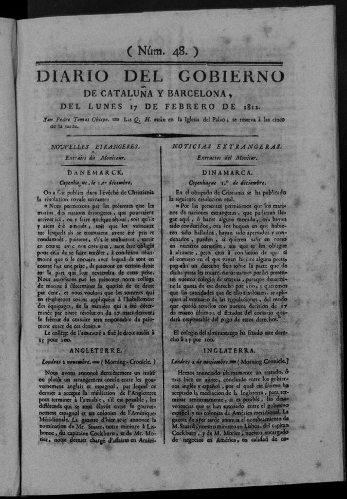 Miniatura de Diario de Barcelona del lunes 17 de febrero de 1812