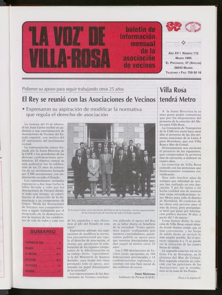 Miniatura de La Voz de Villa-Rosa: boletín informativo mensual de la asociación de vecinos, nº112 de marzo de 1995