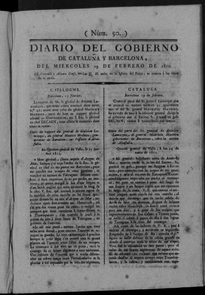 Miniatura de Diario de Barcelona del miércoles 19 de febrero de 1812