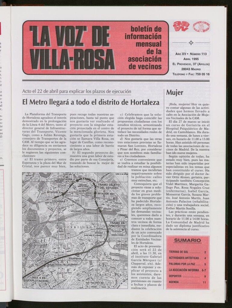 Miniatura de La Voz de Villa-Rosa: boletín informativo mensual de la asociación de vecinos, nº113 de abril de 1995