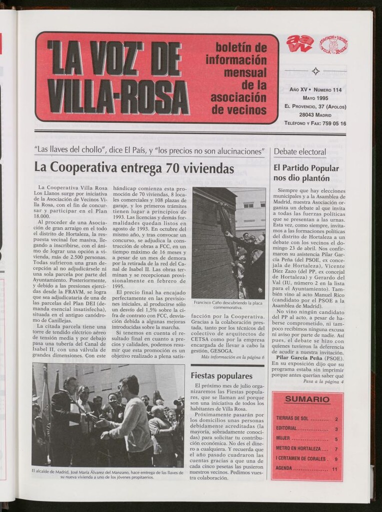 Miniatura de La Voz de Villa-Rosa: boletín informativo mensual de la asociación de vecinos, nº114 de mayo de 1995