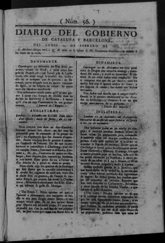 Miniatura de Diario de Barcelona del lunes 24 de febrero de 1812