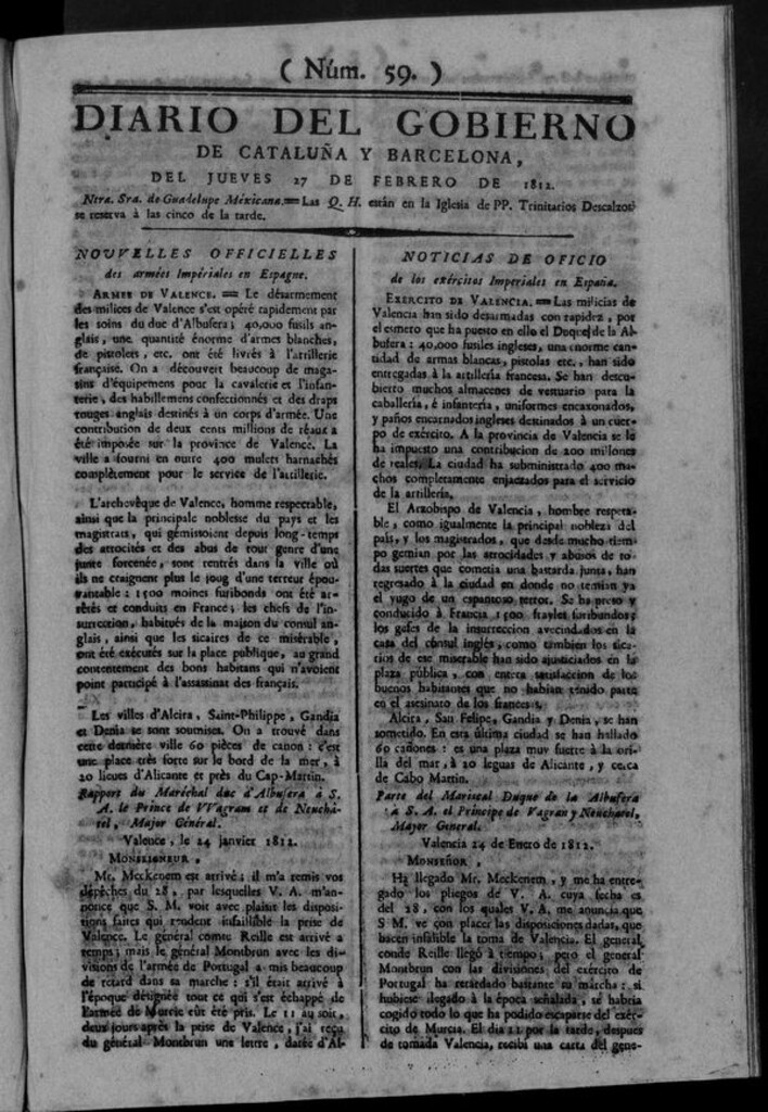 Miniatura de Diario de Barcelona del jueves 27 de febrero de 1812