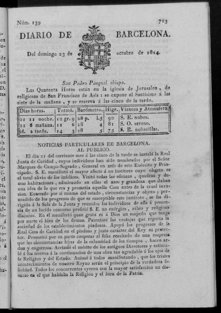 Miniatura de Diario de Barcelona del domingo 23 de octubre de 1814