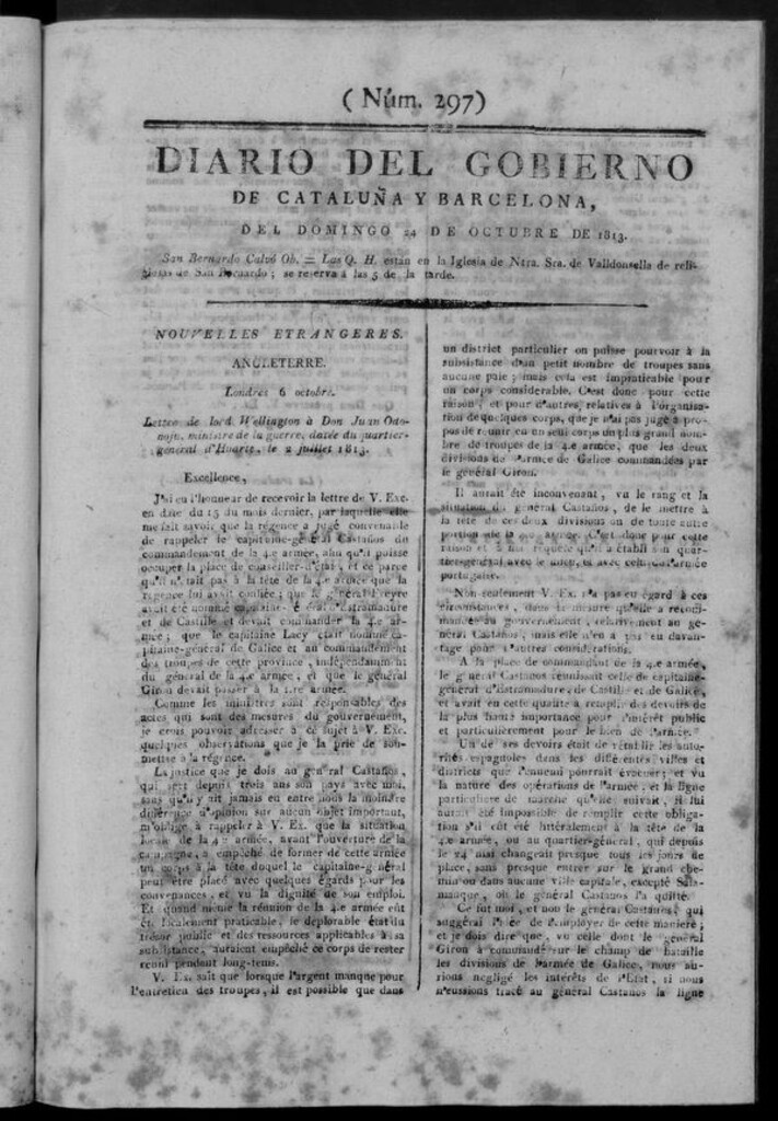 Miniatura de Diario de Barcelona del domingo 24 de octubre de 1813