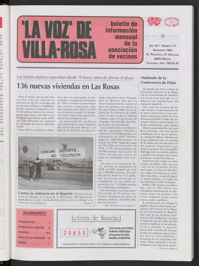 Miniatura de La Voz de Villa-Rosa: boletín informativo mensual de la asociación de vecinos, nº117 de noviembre de 1995