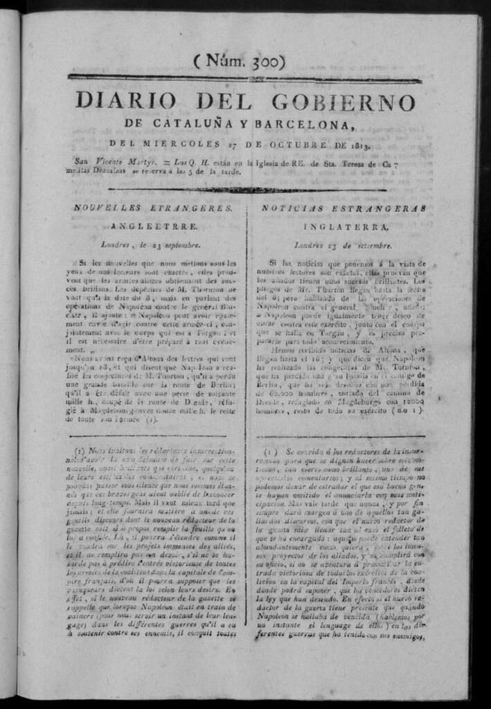 Miniatura de Diario de Barcelona del miércoles 27 de octubre de 1813