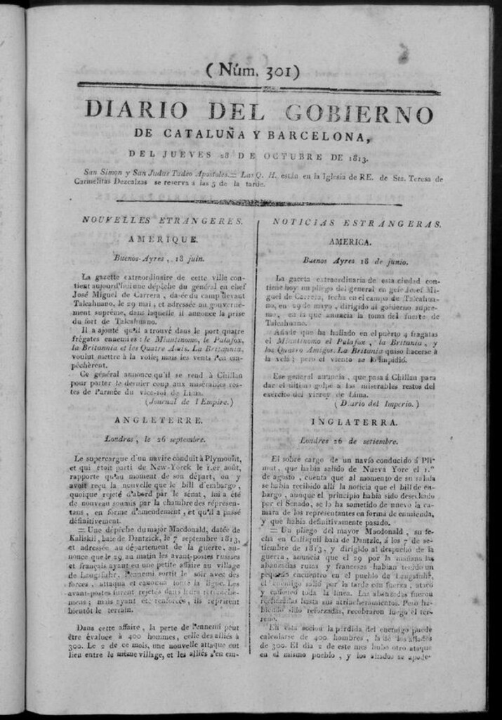 Miniatura de Diario de Barcelona del jueves 28 de octubre de 1813