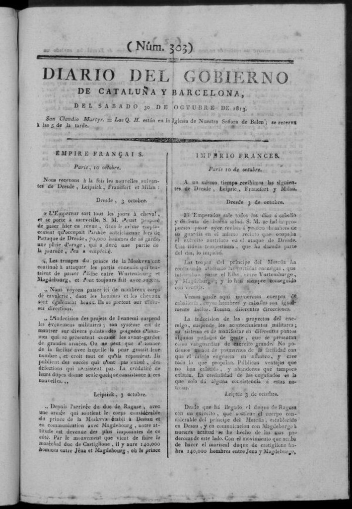 Miniatura de Diario de Barcelona del sábado 30 de octubre de 1813