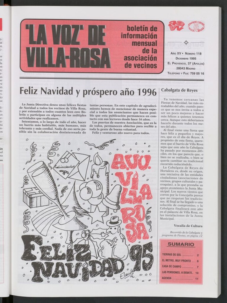 Miniatura de La Voz de Villa-Rosa: boletín informativo mensual de la asociación de vecinos, nº118 de diciembre de 1995