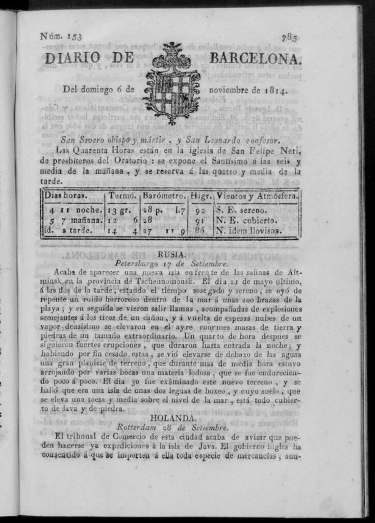 Miniatura de Diario de Barcelona del domingo 6 de noviembre de 1814