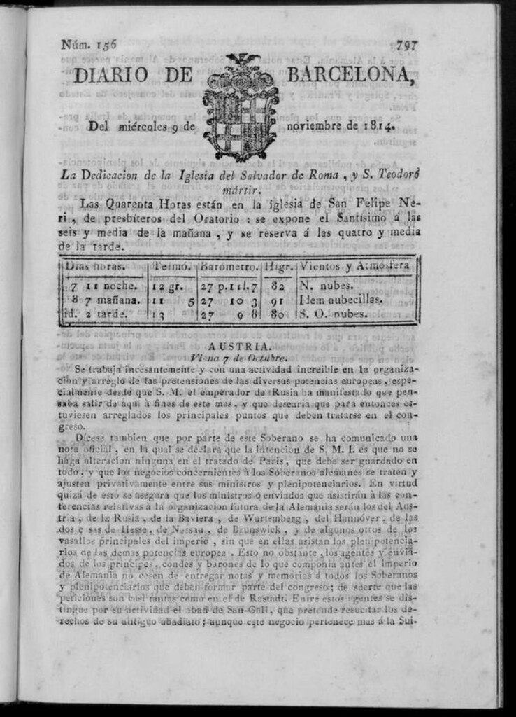 Miniatura de Diario de Barcelona del miércoles 9 de noviembre de 1814