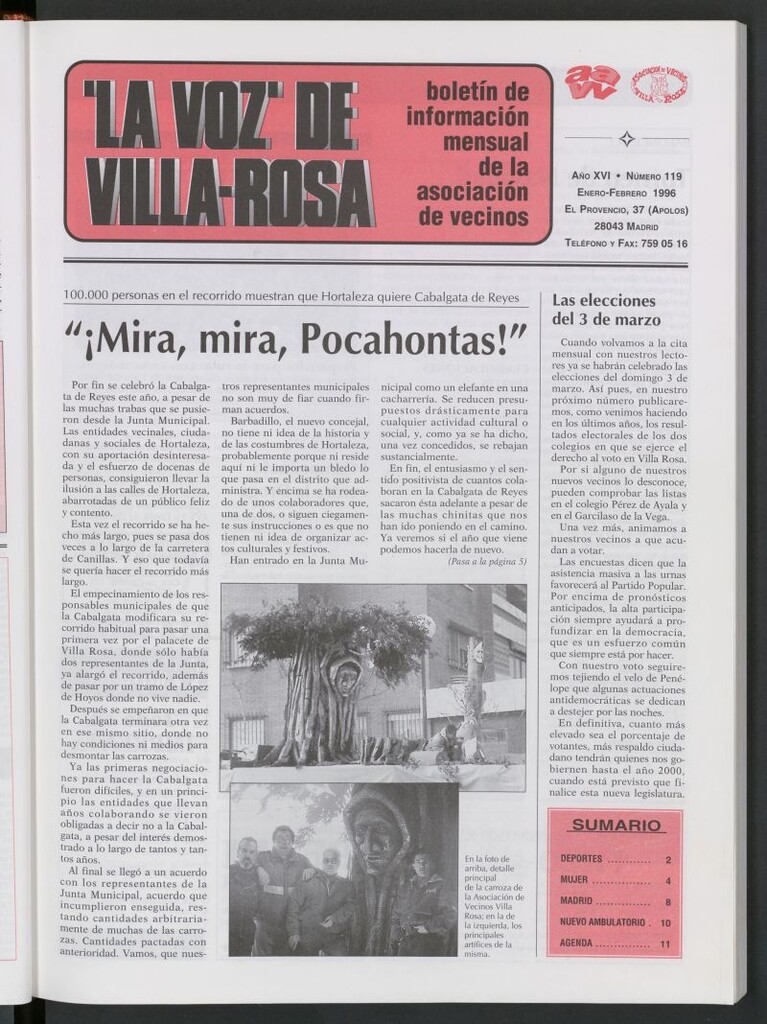 Miniatura de La Voz de Villa-Rosa: boletín informativo mensual de la asociación de vecinos, nº119 de enero-febrero de 1996
