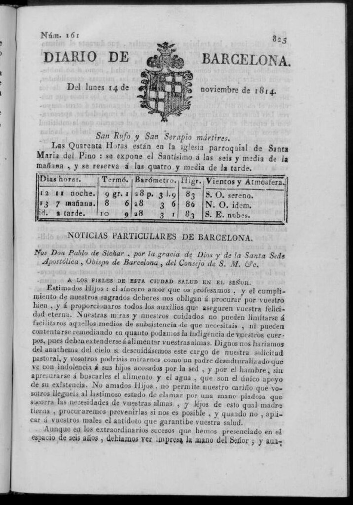 Miniatura de Diario de Barcelona del lunes 14 de noviembre de 1814