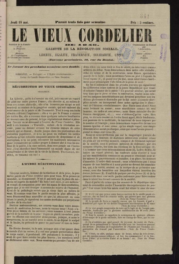 Miniatura de Le Vieux Cordelier de 1848: gazette de la révolution sociale