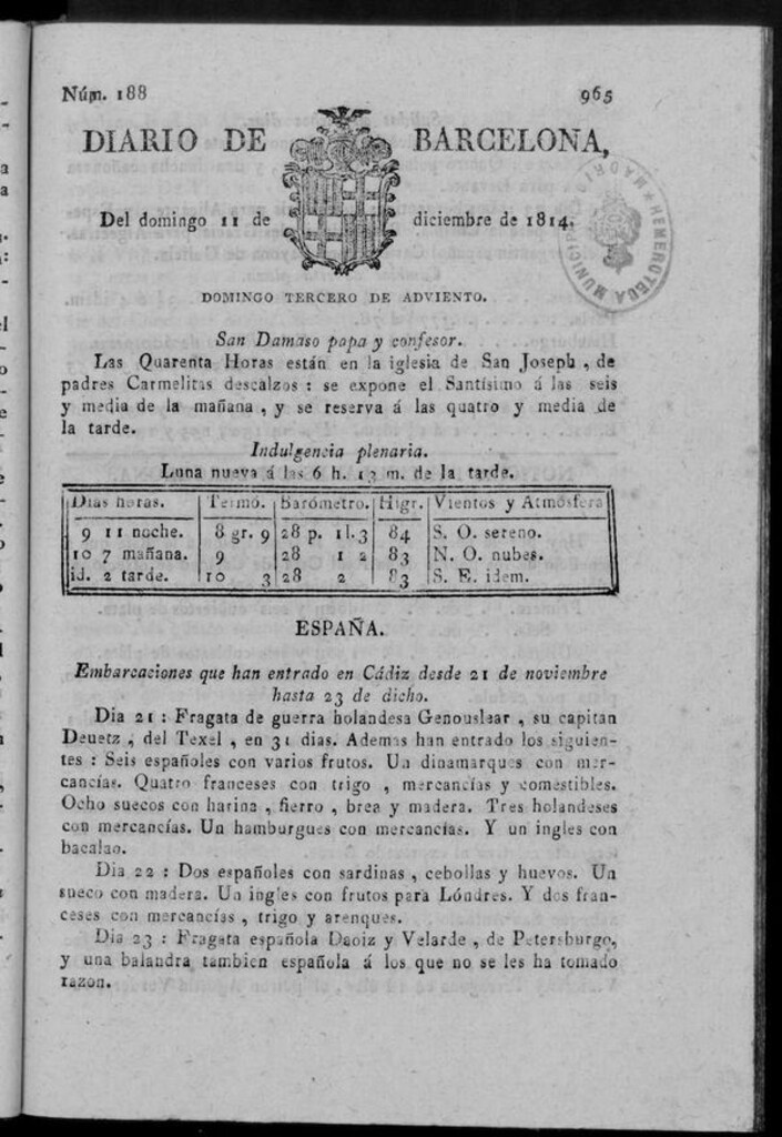 Miniatura de Diario de Barcelona del domingo 11 de diciembre de 1814
