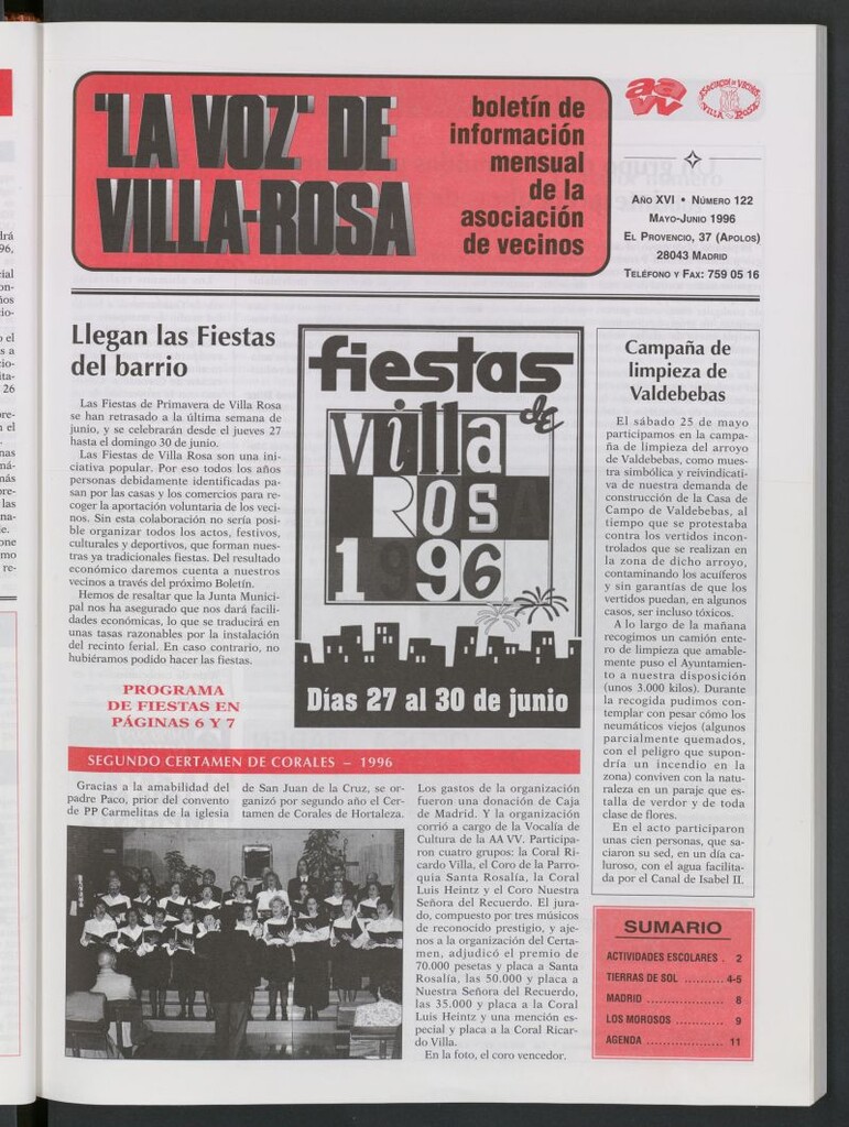 Miniatura de La Voz de Villa-Rosa: boletín informativo mensual de la asociación de vecinos, nº122 de mayo-junio de 1996