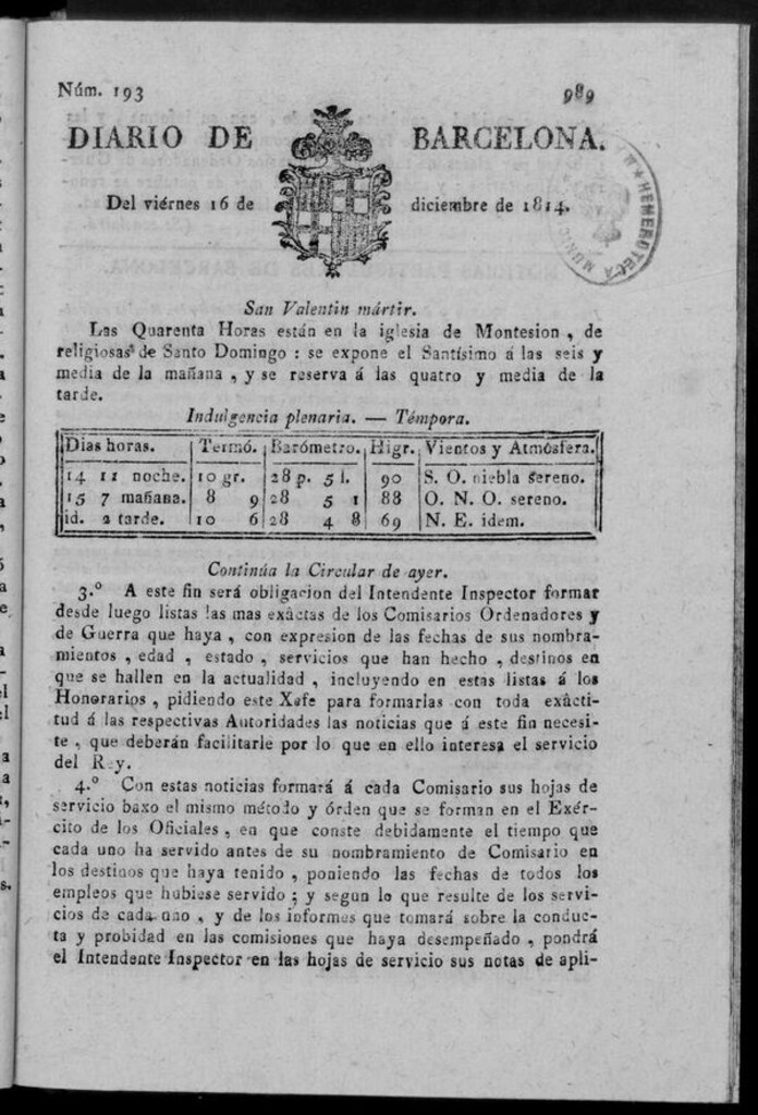 Miniatura de Diario de Barcelona del viernes 16 de diciembre de 1814