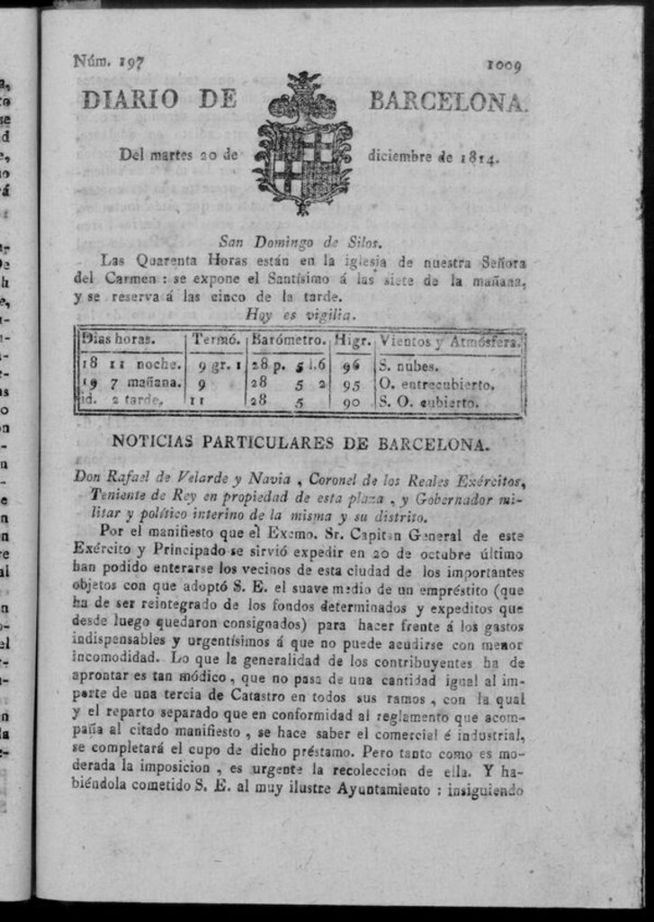 Miniatura de Diario de Barcelona del martes 20 de diciembre de 1814