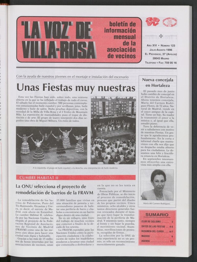 Miniatura de La Voz de Villa-Rosa: boletín informativo mensual de la asociación de vecinos, nº123 de julio-agosto de 1996