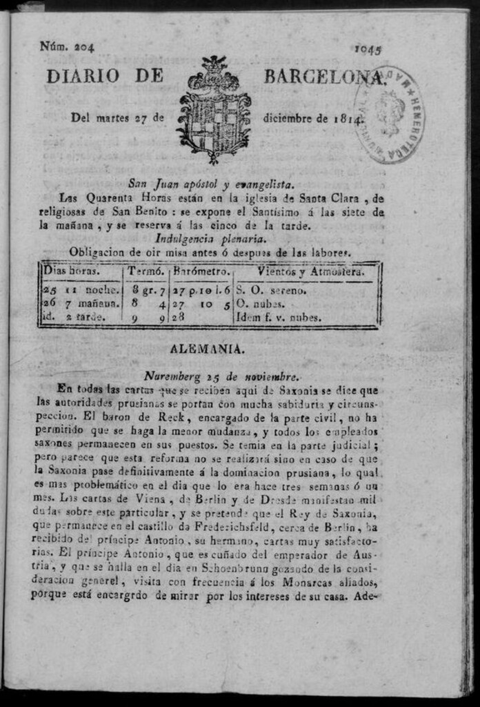 Miniatura de Diario de Barcelona del martes 27 de diciembre de 1814