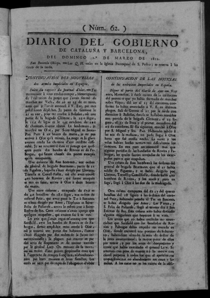 Miniatura de Diario de Barcelona del domingo 1 marzo de 1812
