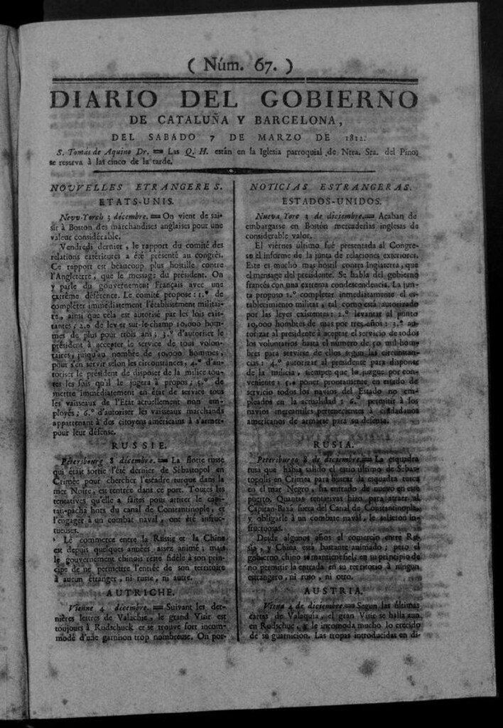 Miniatura de Diario de Barcelona del sábado 7 marzo de 1812