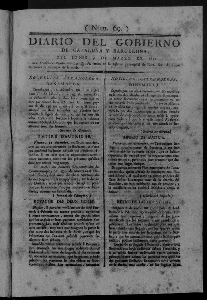 Miniatura de Diario de Barcelona del lunes 9 marzo de 1812