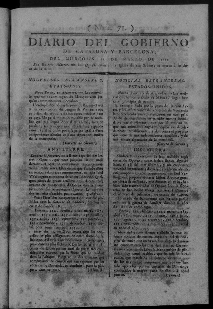 Miniatura de Diario de Barcelona del miércoles 11 marzo de 1812