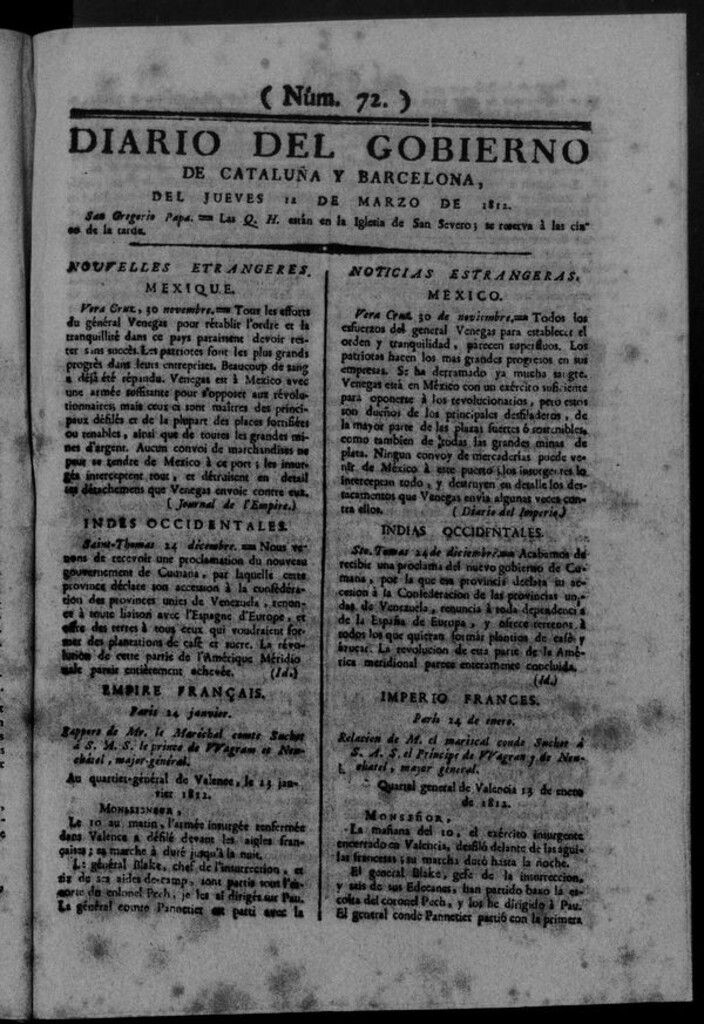 Miniatura de Diario de Barcelona del jueves 12 marzo de 1812