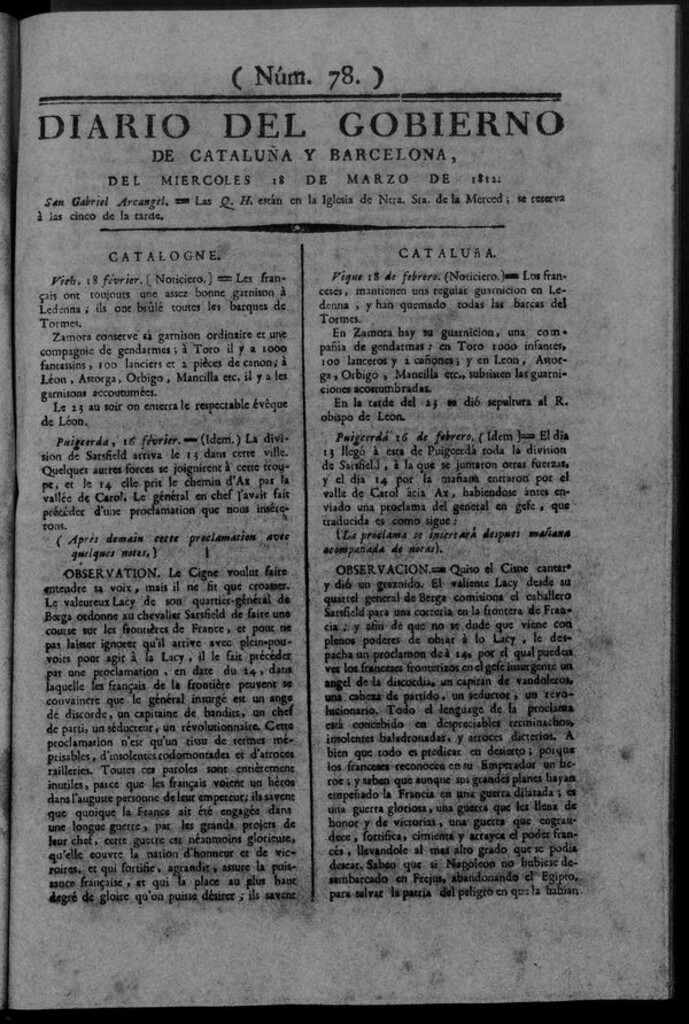 Miniatura de Diario de Barcelona del miércoles 18 marzo de 1812