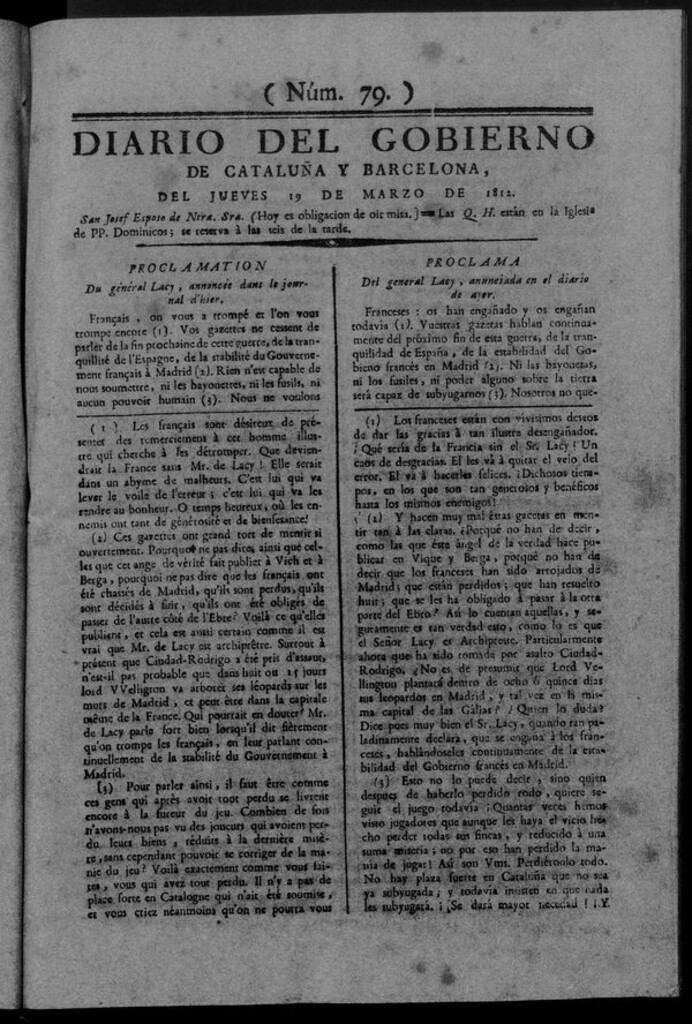 Miniatura de Diario de Barcelona del jueves 19 de marzo de 1812