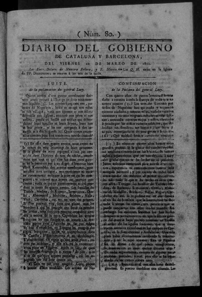 Miniatura de Diario de Barcelona del viernes 20 de marzo de 1812