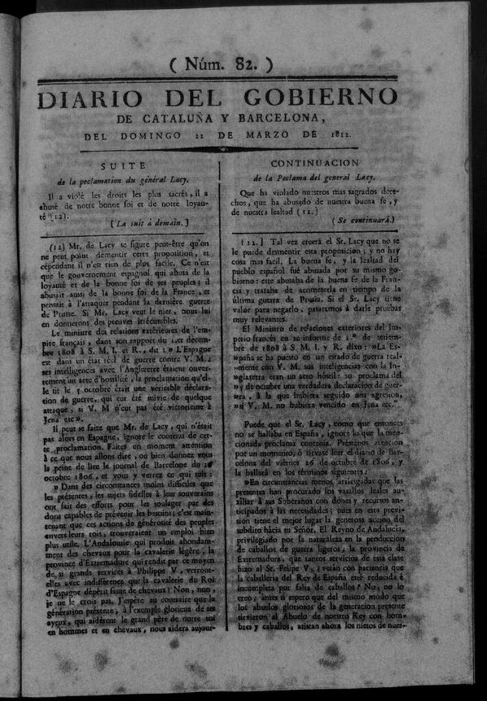 Miniatura de Diario de Barcelona del domingo 22 de marzo de 1812