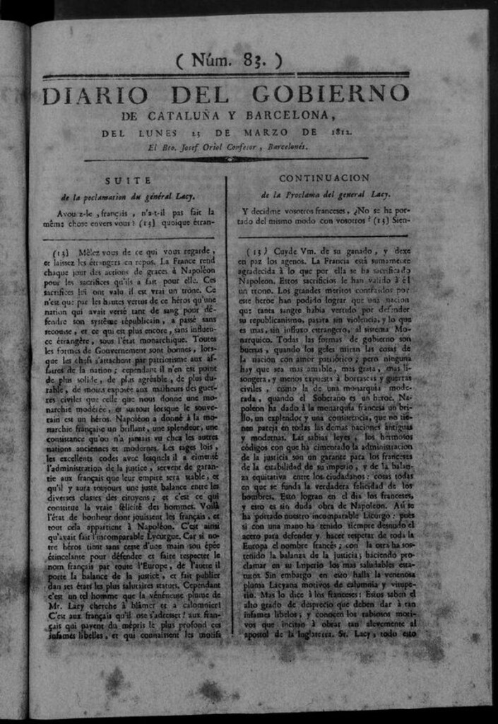 Miniatura de Diario de Barcelona del lunes 23 de marzo de 1812