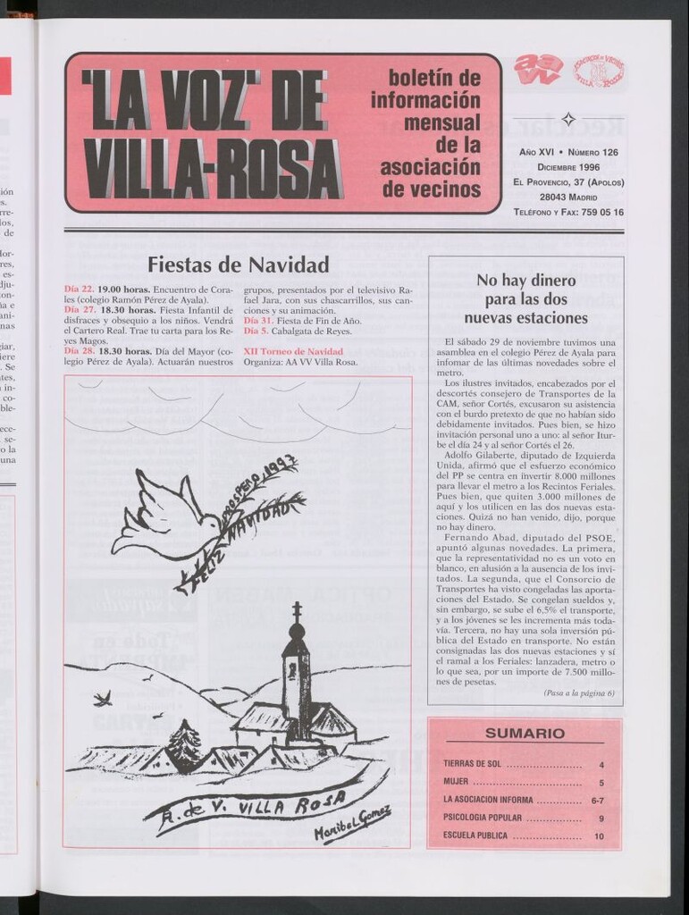 Miniatura de La Voz de Villa-Rosa: boletín informativo mensual de la asociación de vecinos, nº126 de diciembre de 1996
