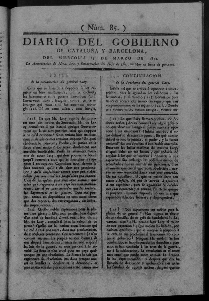 Miniatura de Diario de Barcelona del miércoles 25 de marzo de 1812